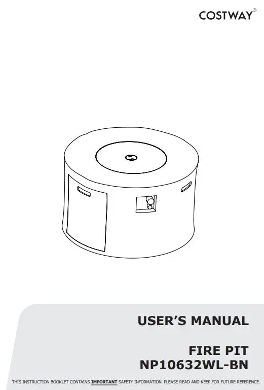 COSTWAY NP10632WL-BN 40 Inch Stone Metal Round Propane Gas Fire Pit Table User Manual
