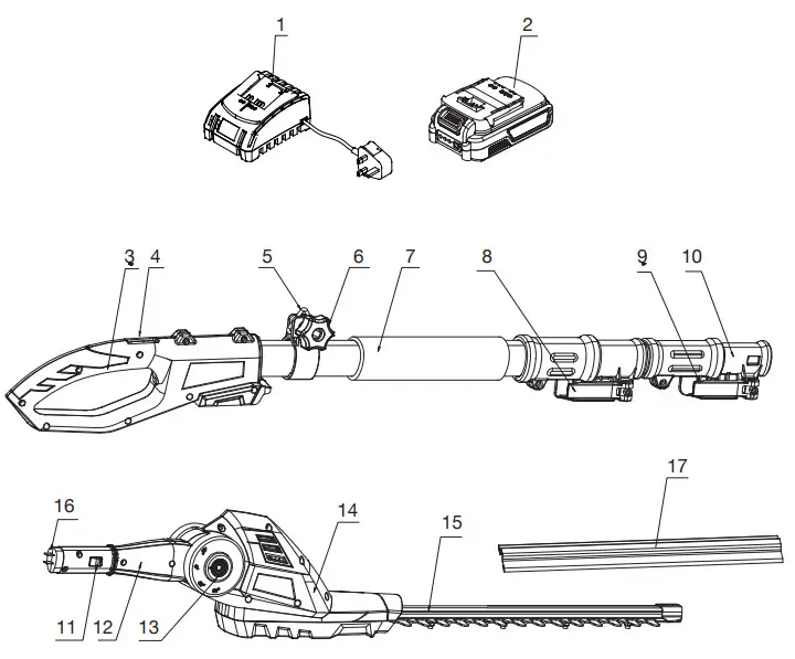 HAWKSMOOR 86566 18V Cordless Pole Hedge Trimmer - PRODUCT