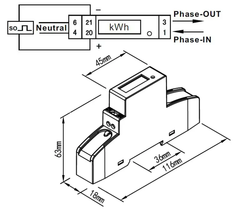 Elektramat DDS353 Static Single Phase One Module Din Rail Watt Hour Meter