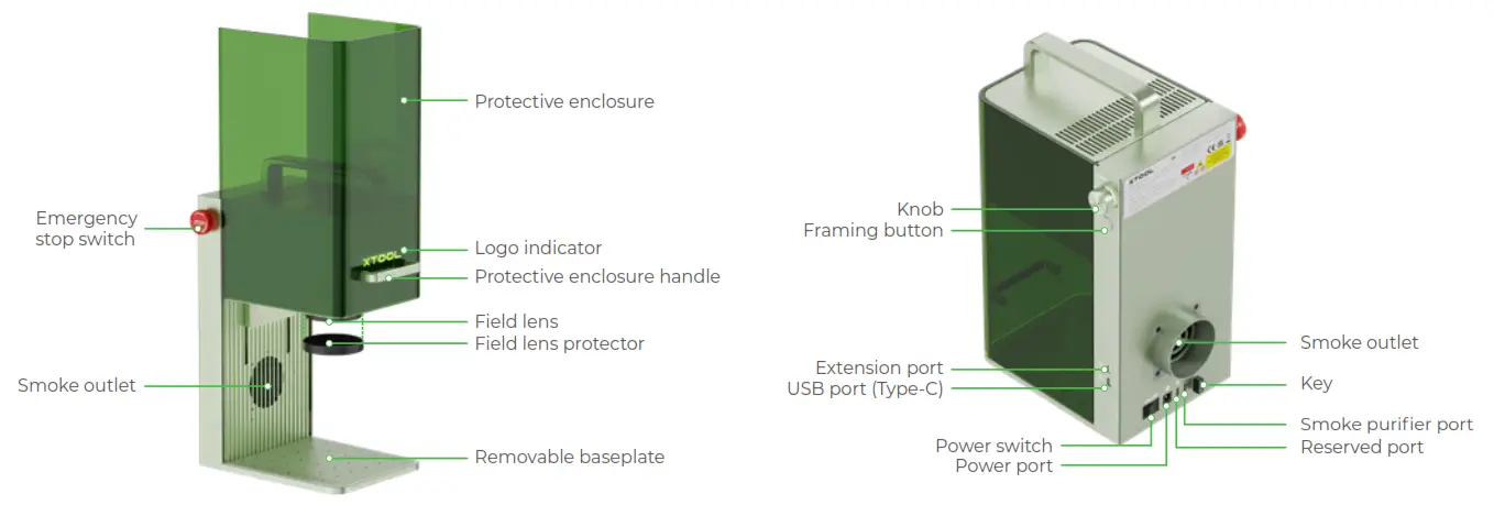 XTOOL F1 Portable IR and Diode Laser Engraver - Protective enclosure