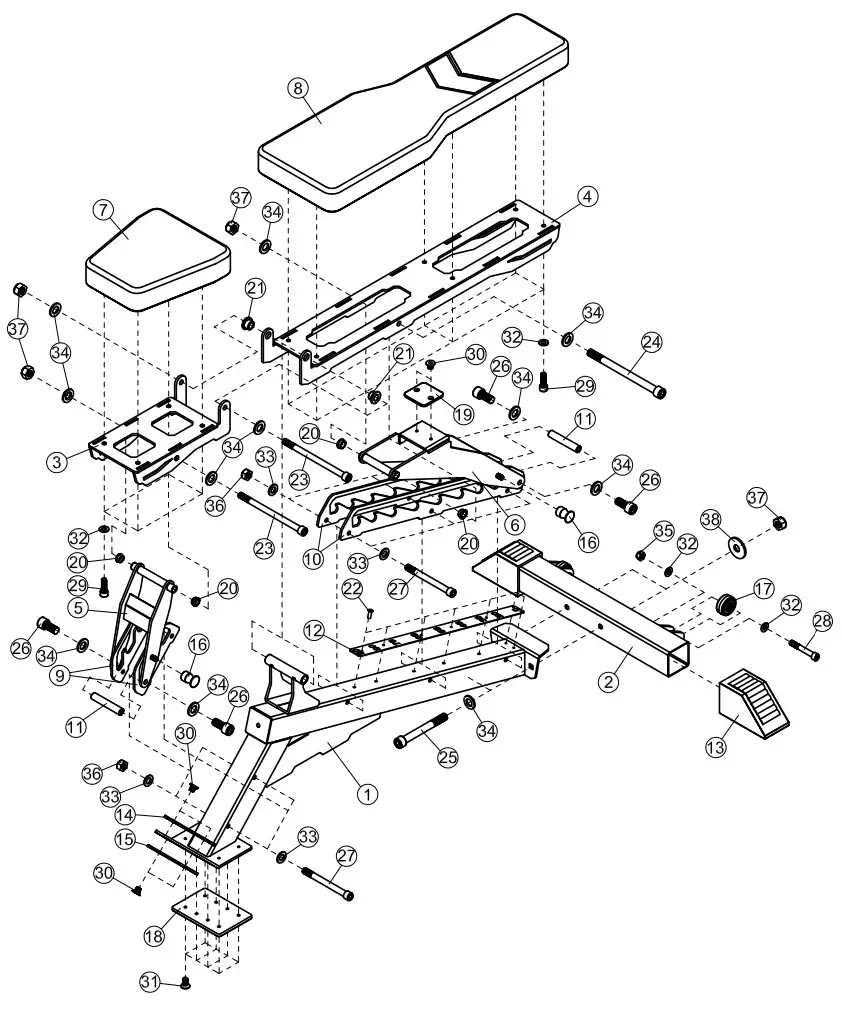 FRENCH FITNESS FF-MAB30 Multi Adjustable Bench - EXPLOSIVE VIEW