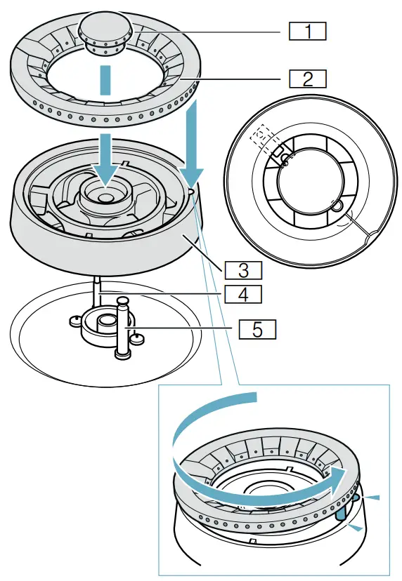 Individual parts of the wok burner