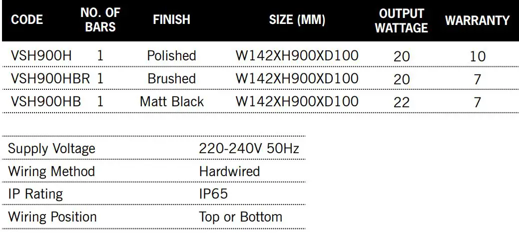 Thermogroup VSH900HBR 220-240Volt Vertical Heated Towel Rail Installation Guide - Technical