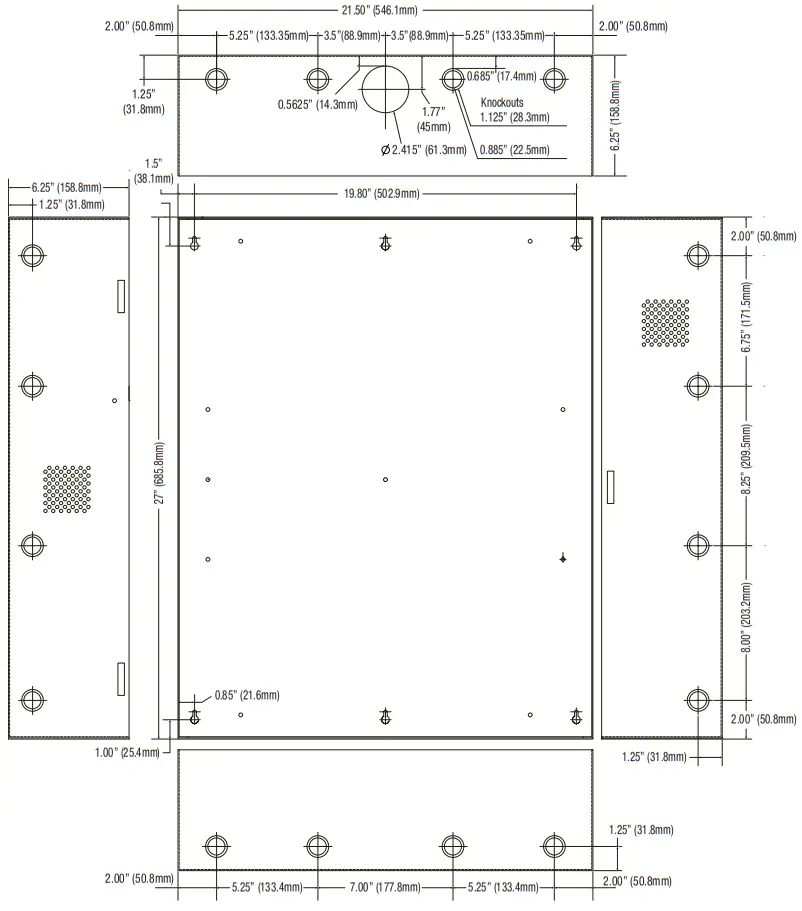 Altronix T2HWK78 Access and Power Integration Kit - Enclosure Dimensions