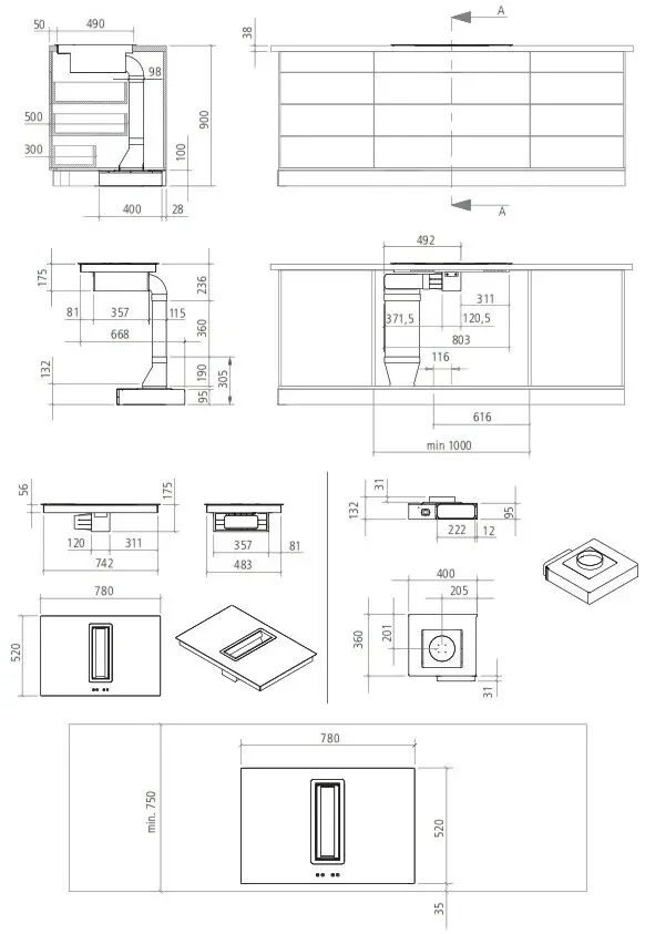 Caple DD780BK Downdraft Induction Hob - INSTALLATION DIMENSIONS 1