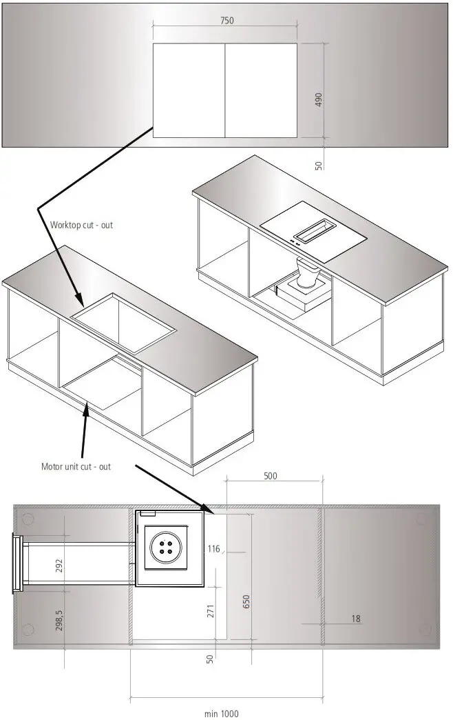 Caple DD780BK Downdraft Induction Hob - INSTALLATION DIMENSIONS 2