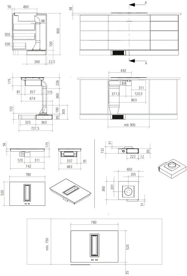 Caple DD780BK Downdraft Induction Hob - INSTALLATION DIMENSIONS 3