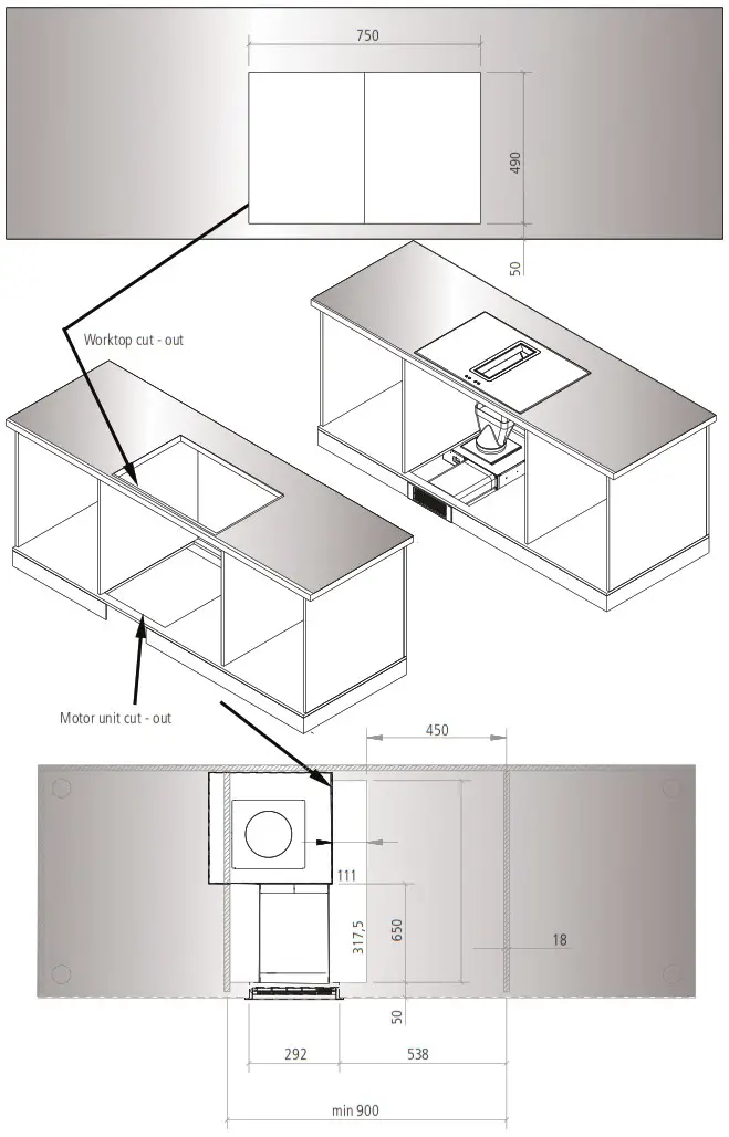Caple DD780BK Downdraft Induction Hob - INSTALLATION DIMENSIONS 4