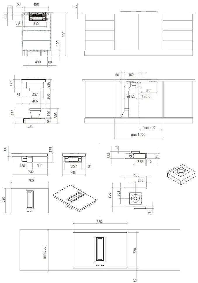 Caple DD780BK Downdraft Induction Hob - INSTALLATION DIMENSIONS 5