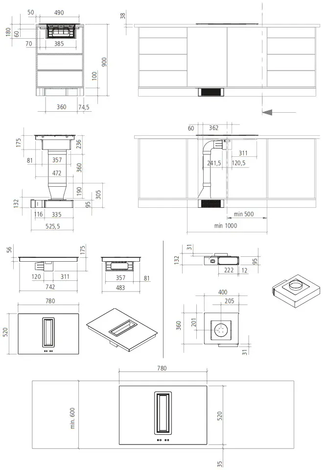 Caple DD780BK Downdraft Induction Hob - INSTALLATION DIMENSIONS 7