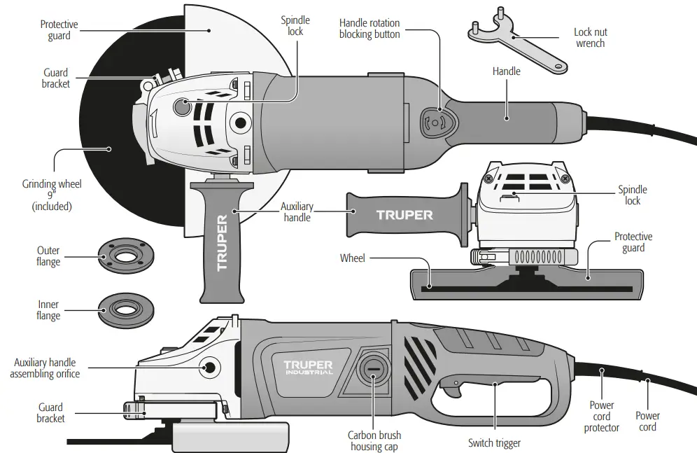 TRUPER ESMA-9N3 2.8 Hp Power 9 Inch Angle Grinder - Fig 4