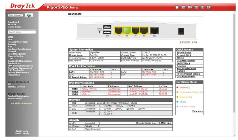DrayTek Vigor2766 Series GFast Security Router - Wizard