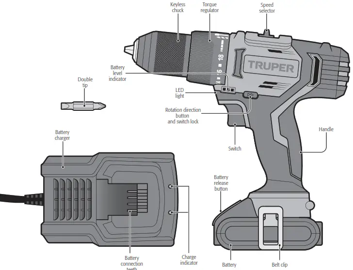 TRUPER ROTI 20A 20V Cordless Hammer Drill - Parts