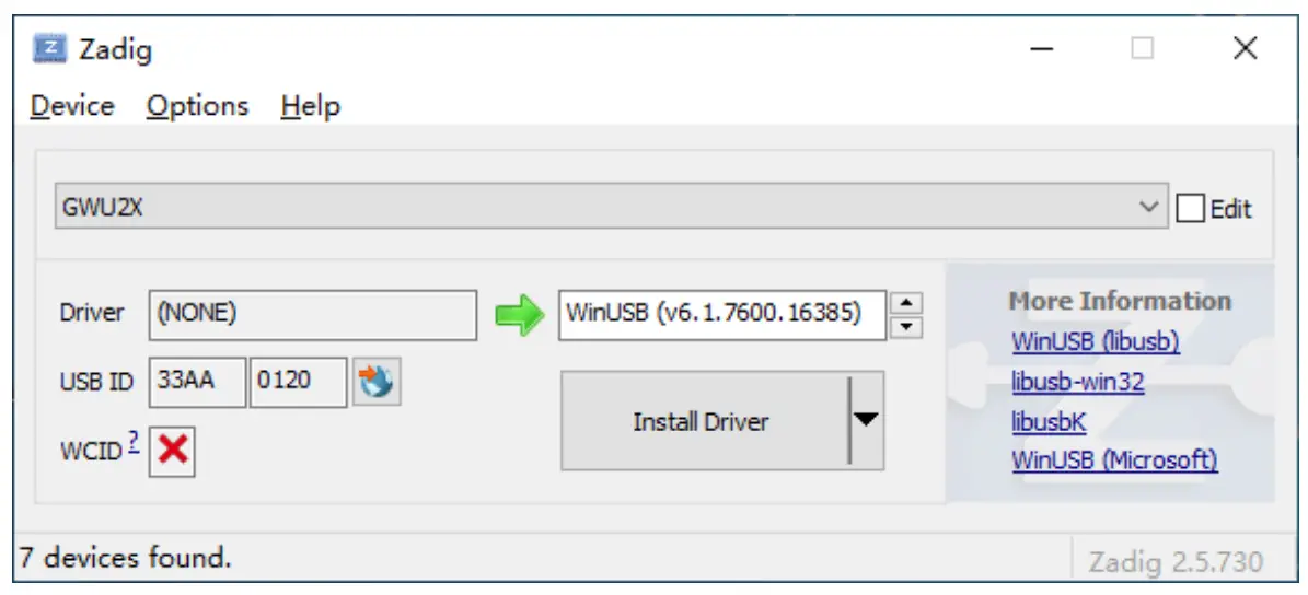 Use Zadig to Install Driver