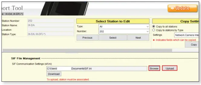 SIF Settings for IX-BA, IX-DA, and IX-MV Stations the IXW-MA