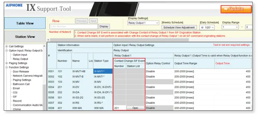 IXW-MA Relay Output Settings