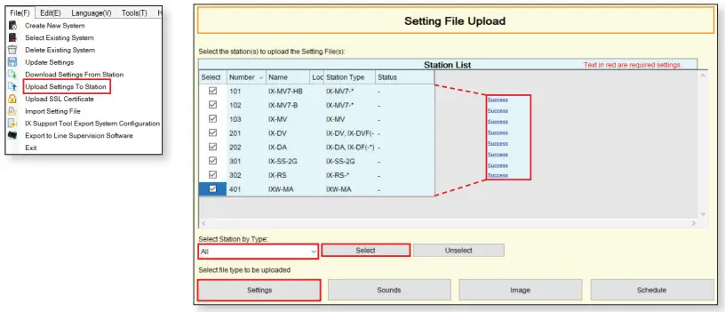 Uploading Settings to Stations