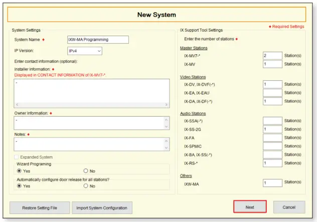 Programming a New System to Include an IXW-MA