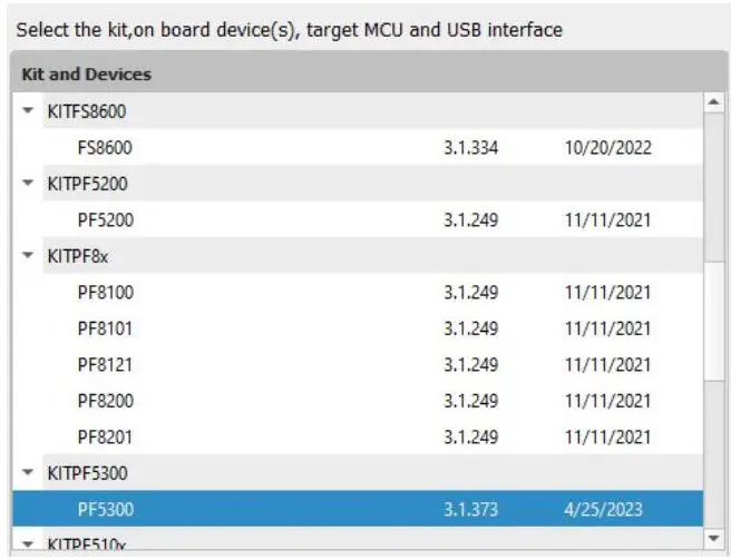 kit selection window
