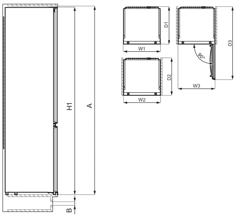 AEG SCB618F3LS Fridge Freezer - Dimensions