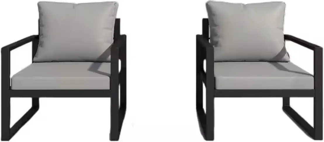 Pinterest MD4885585 2-Piece Black Metal Outdoor Chaise Lounge Sofa with Beige Cushion