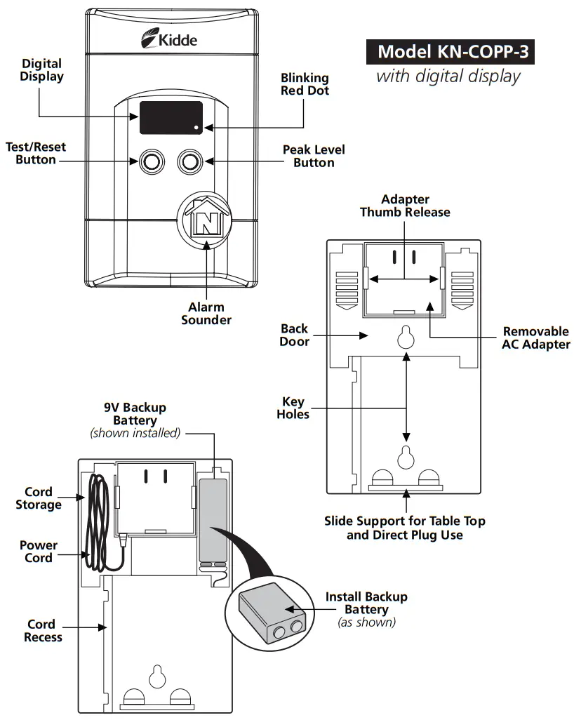 Kidde KN COPP 3 Nighthawk Plug In Carbon Monoxide Alarm - Product Features