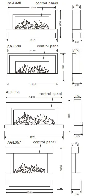 AmberGlo AGL035 Electric Fire with LED Effect Lights - PRODUCT DIAGRAM