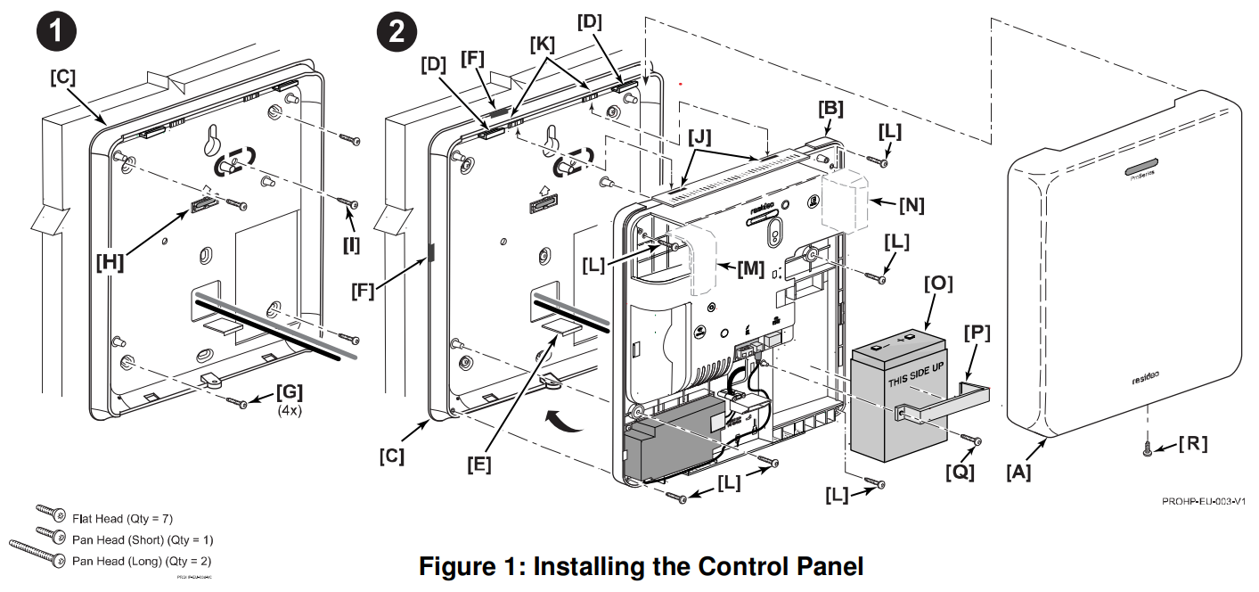 resideo PROHP EU Security System Control Panel - Installing the Control Panel