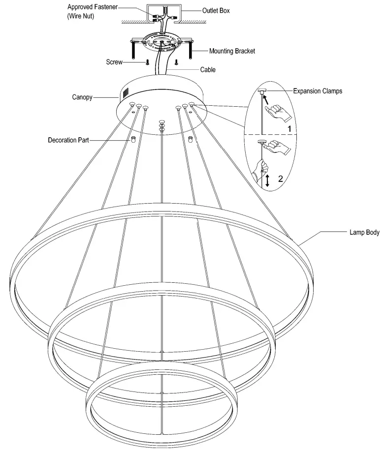 Modland HDLP 2103ACMB 31.5 in. 3 Light Matte Black LED Semi Flush Mount - Mounting