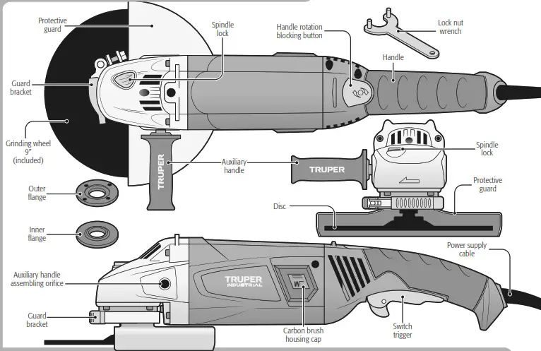 TRUPER ESMA-9N2 3.1 HP Power 9 Inch Angle Grindert - Parts
