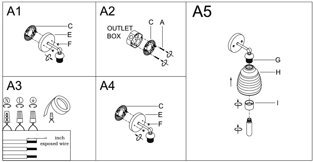 LNC BZAVI2HD192W168 Modern 5.5 Inch 1 Light Brass Gold Bathroom Vanity Light - assembly