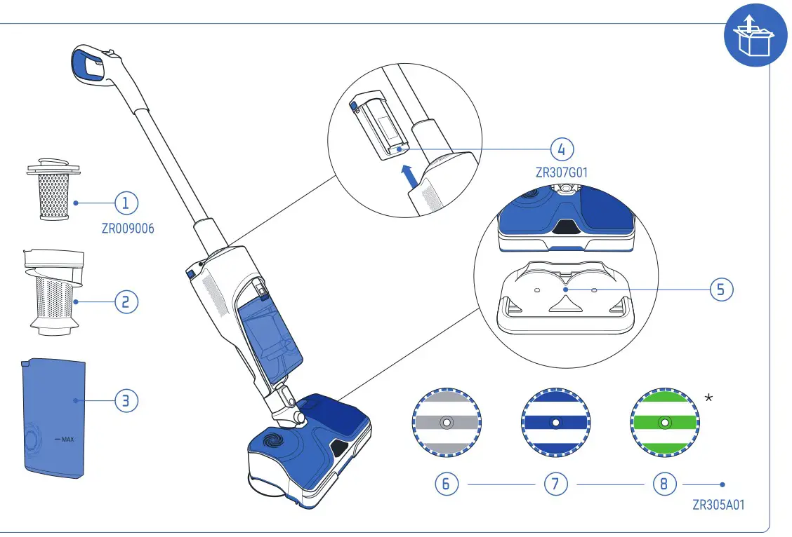 RowenTa ZR009006 Cordless Bagless Vacuum Cleaner - Box Content