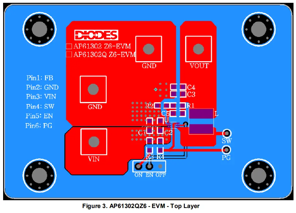 DIODES AP61302QZ6 EVM 2 3v To 5 5v Input 3a Synchronous Buck Converter - PCB Top Layout