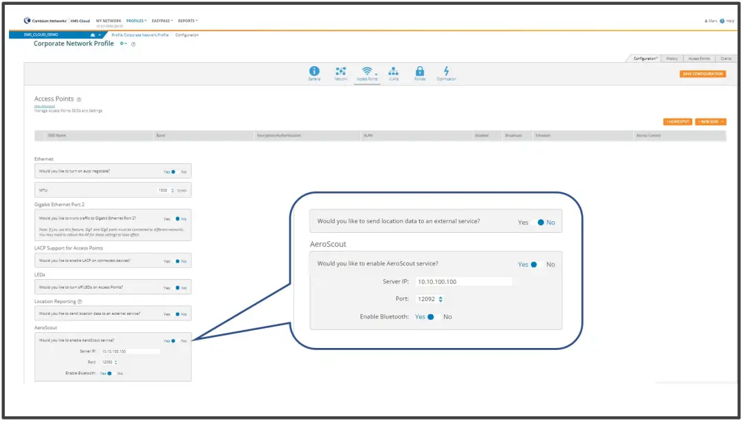 Cambium Networks Cambium-AeroScout Healthcare Solution Configuration - Server IP address