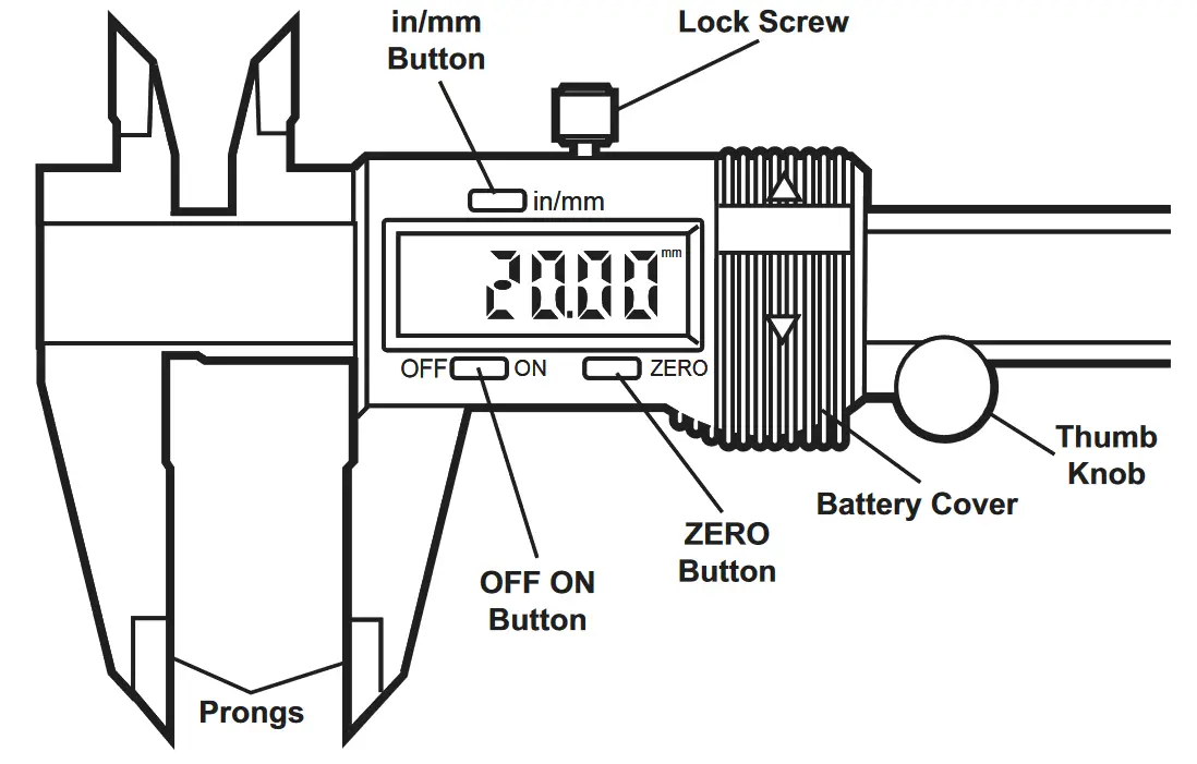 PITTSBURGH 63711 6 Inch Digital Caliper - Components and Controls