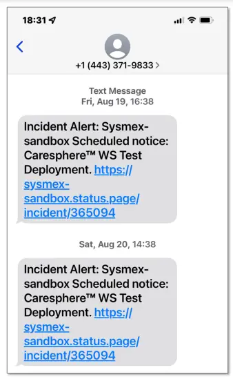 SMS text notification