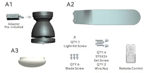 CARRO CES523N6L Triton 52 Inch Integrated LED Indoor Outdoor Black DC Motor Smart Ceiling Fan - Package Contents
