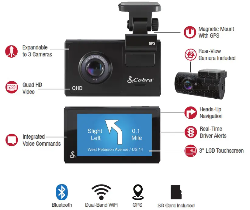 Cobra SC 200D Dual View Smart Dash Camera - overview