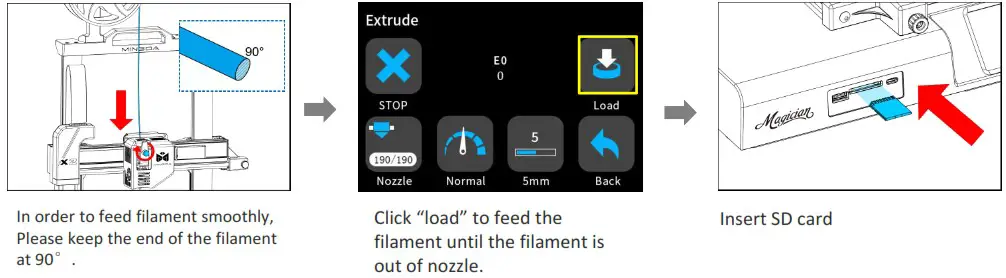 MINGDA Magician X2 3D Printer Direct Extruder Dual Gear Auto Level - Insert the filament 1