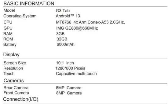 FIG 6 SPECIFICATIONS