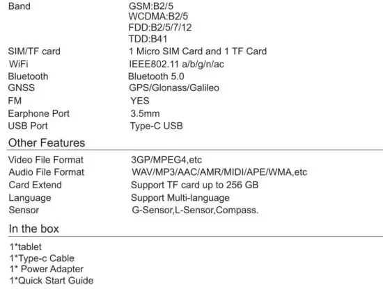 FIG 7 SPECIFICATIONS