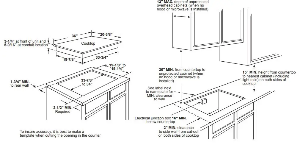 GE Profile PP9036DJ 36 Inch Built In Touch Control Cooktop User Guide - APPROXIMATE COOKING DIMENSIONS