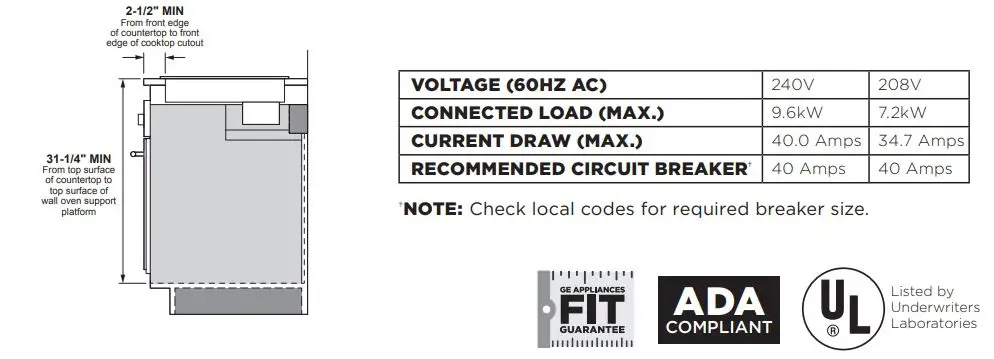 GE Profile PP9036DJ 36 Inch Built In Touch Control Cooktop User Guide - INSTALLATION ABOVE A WALL OVEN INSTALLATION ABOVE A WALL OVEN