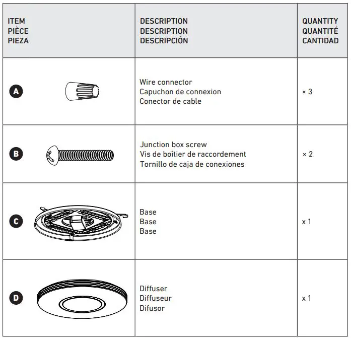 artika FM-AD5C-CR LED Ceiling Light Fixture Instruction Manual - INCLUDED HARDWARE