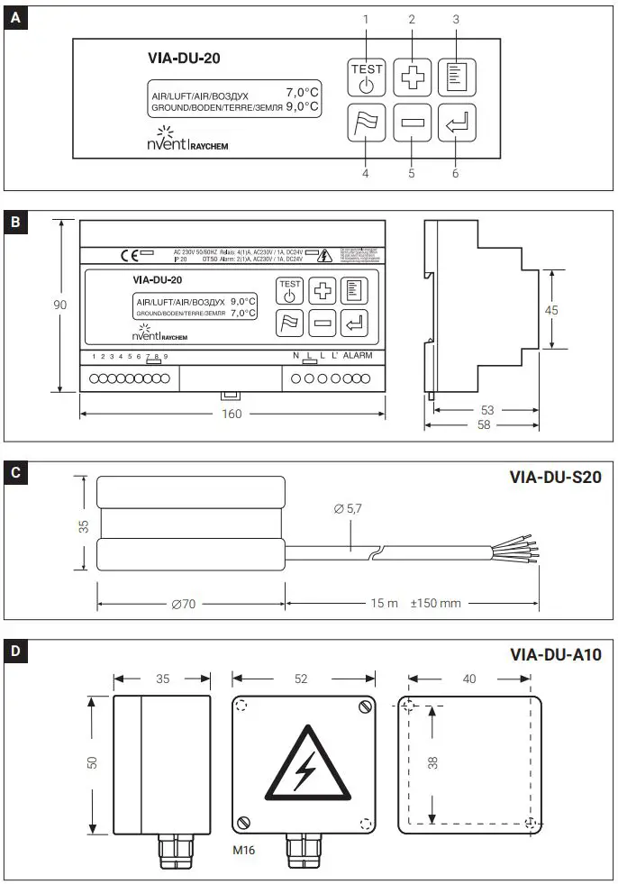 nVent RAYCHEM VIA-DU-20 Electronic Control Unit Instruction Manual - Fig A,B,C,D