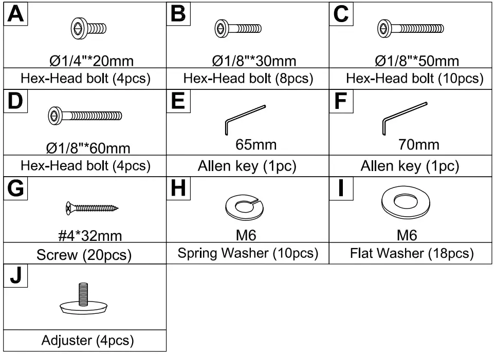 ModernLuxe WF294739 Upholstered Platform Bed - Hardwere list