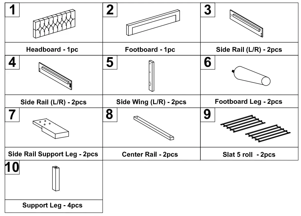 ModernLuxe WF294739 Upholstered Platform Bed - parts list