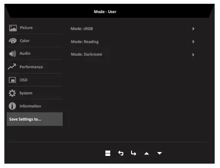 Save Setting to…(User mode only)