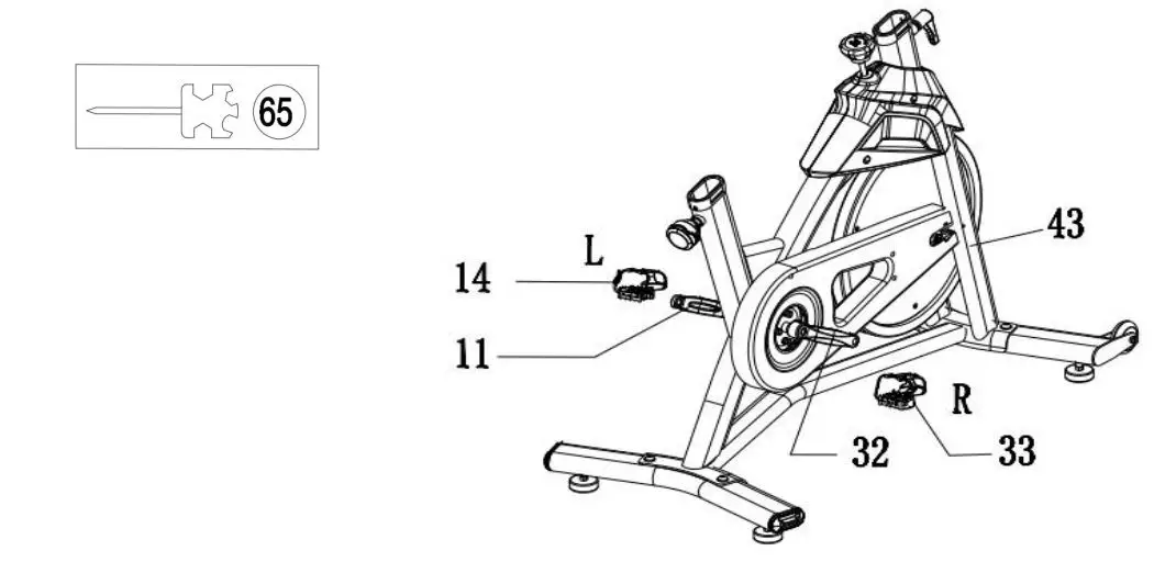 YOSUDA YB007R Spinning Bike - Align the #33-Right Pedal with the #32-Right Crank at 90°