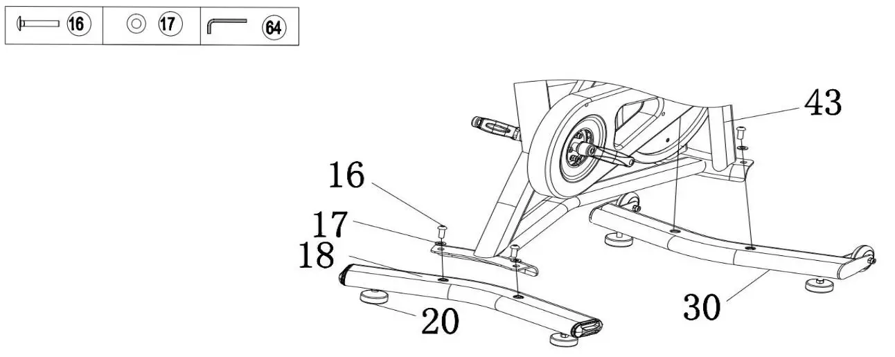 YOSUDA YB007R Spinning Bike - Install the Front and Rear Stabilizer